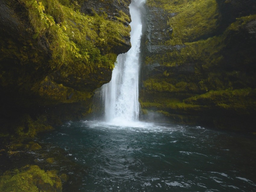 Waterfall Cliff Moss Water Stones Background