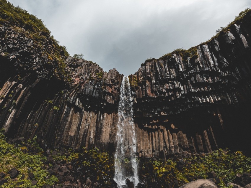 Waterfall Cliff Stone Water Landscape Background