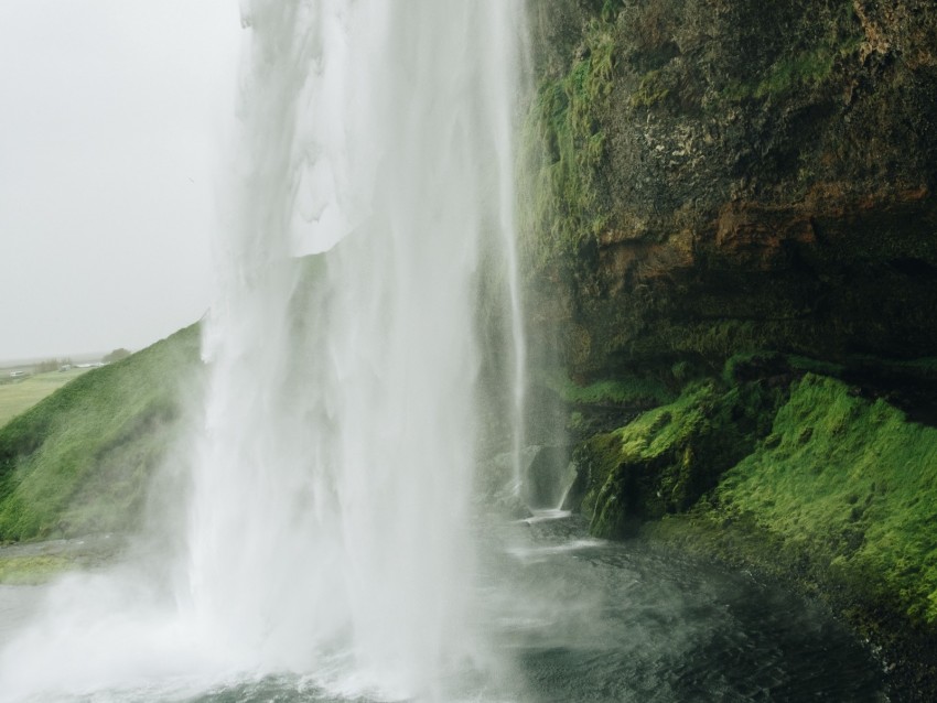 waterfall, cliff, stone, water, spray