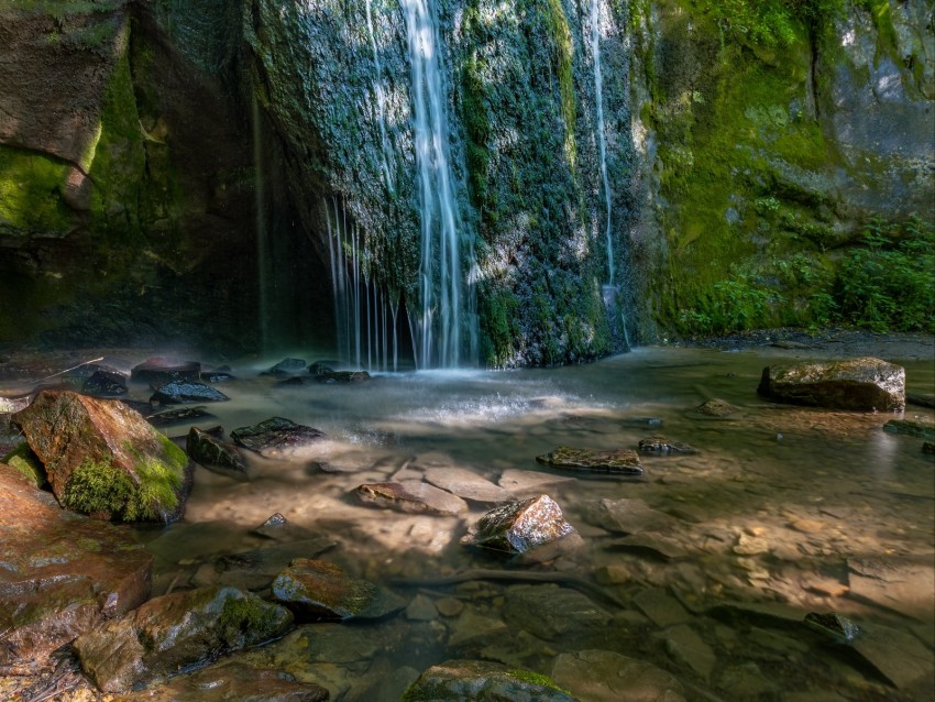 Waterfall Cliff Stones River Water Background