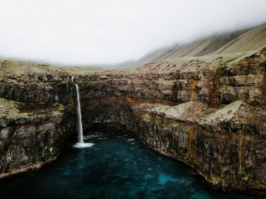 Waterfall Cliff Stream Water Landscape Background