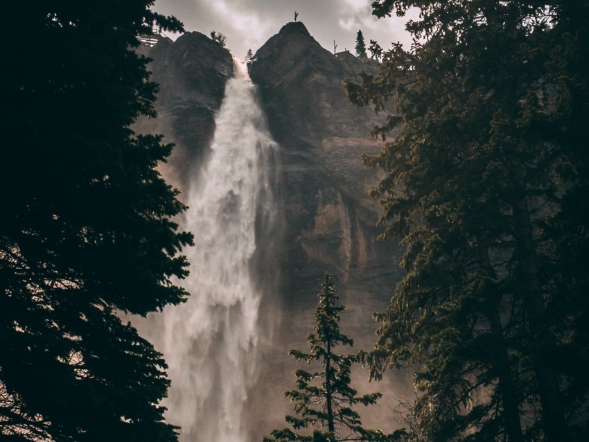 Waterfall Cliff Trees Water Rock Background