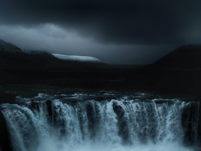 Waterfall Flow Fog Dark Overcast Background