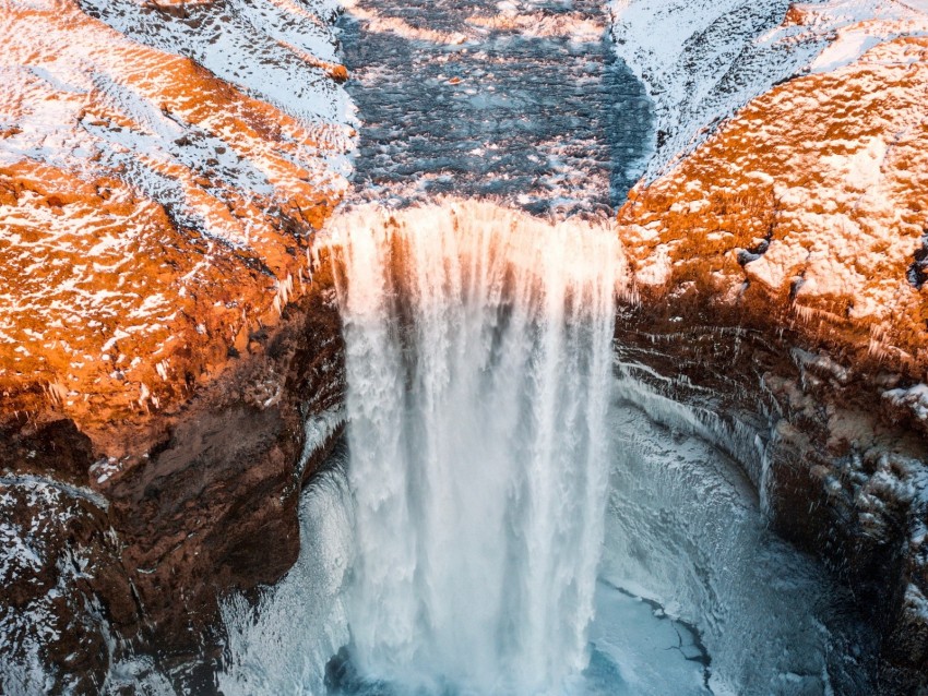 Waterfall Flow Ice Break Snow Background