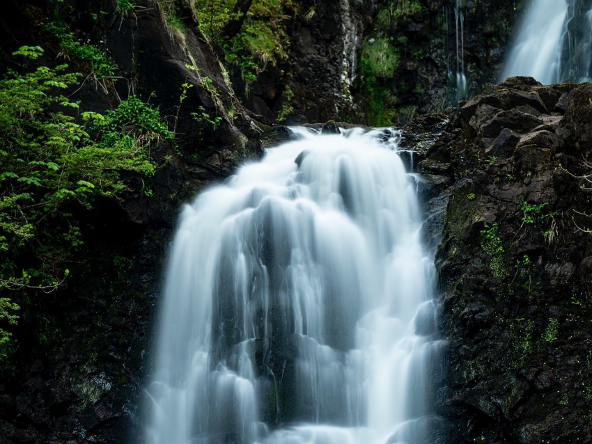 Waterfall Flow River Cliff Water Stones Background