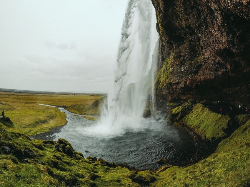 Waterfall River Rock Cliff Landscape Background