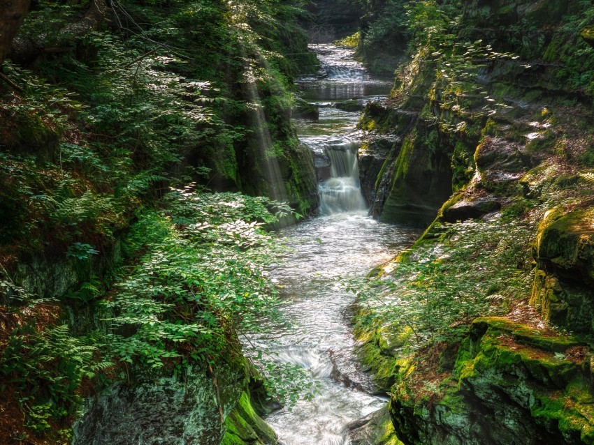 waterfall, river, stream, stones, water