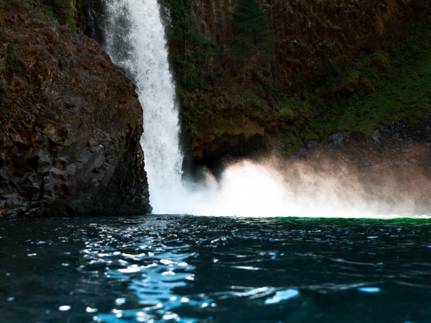 waterfall, rock, cliff, stone, water, spray