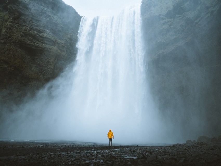 Waterfall Silhouette Man Water Clif Background