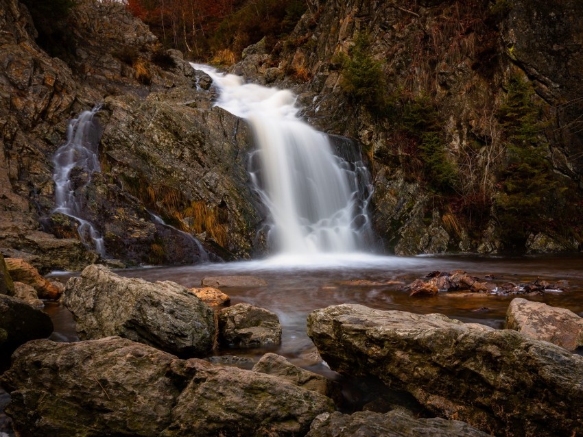 waterfall, stones, flow, cascade