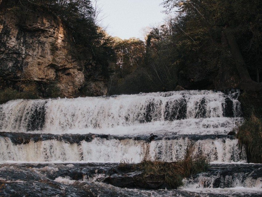 waterfall, water, flow, breakage, trees