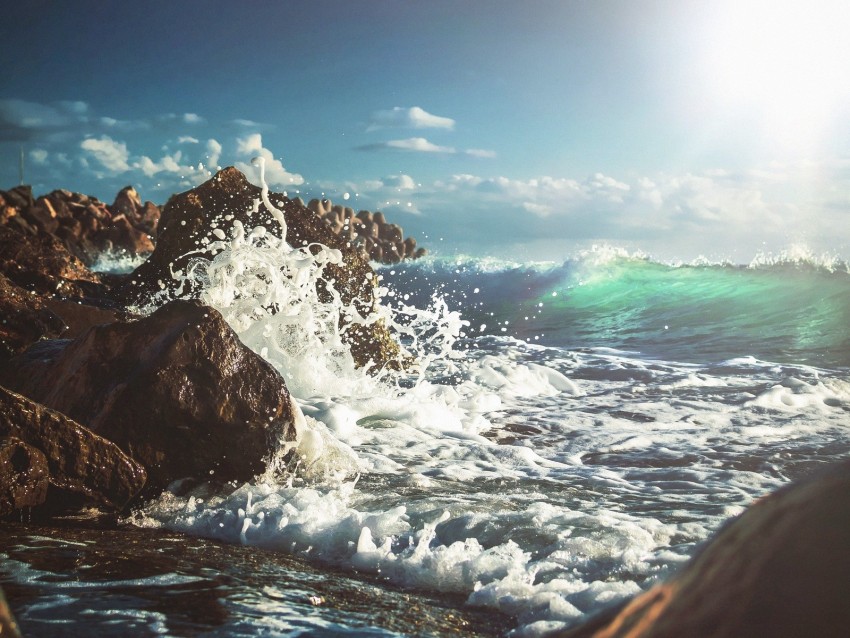 wave, foam, surf, water, stones