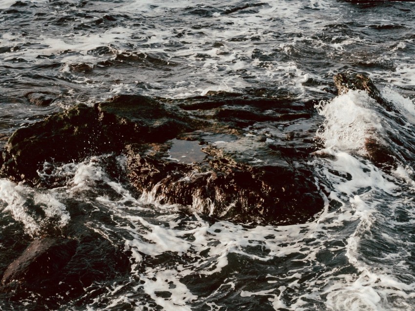 Waves Stones Foam Water Sea Stormy Background