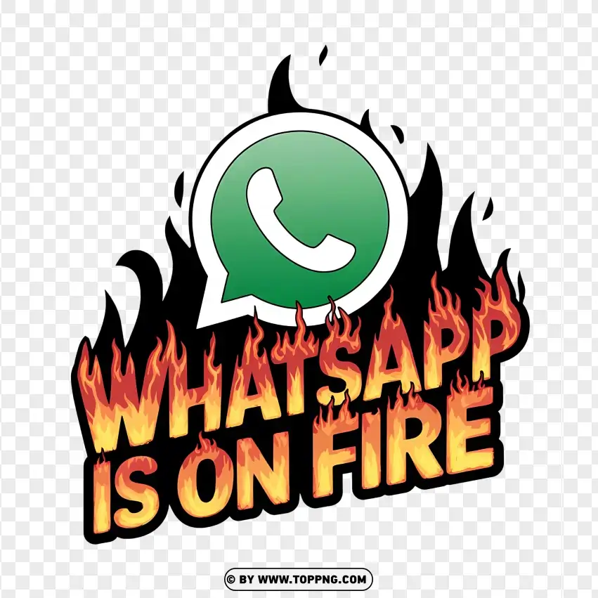 Whatsapp Fire Text Logo Design PNG Transparent Background