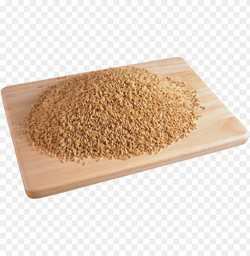 A mound of brown rice on a wooden cutting board PNG