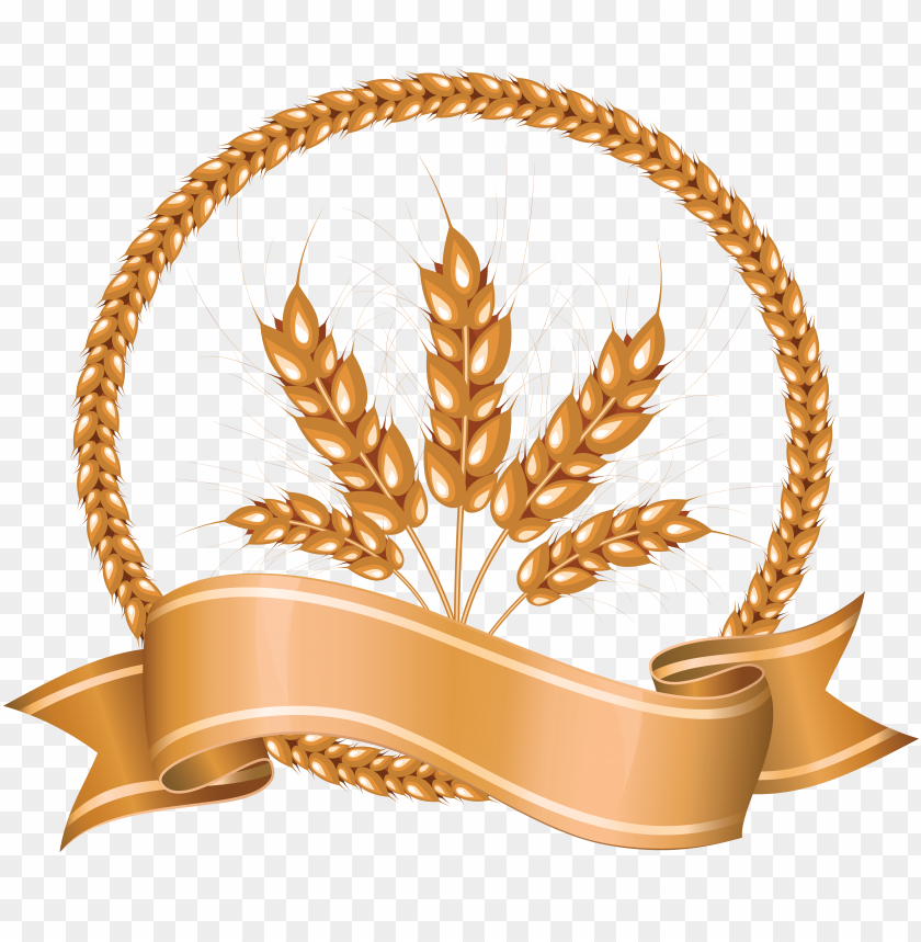 Golden wheat emblem with a ribbon, representing harvest and agriculture PNG