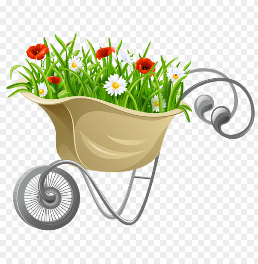 Wheelbarrow With Flowers PNG Transparent Background