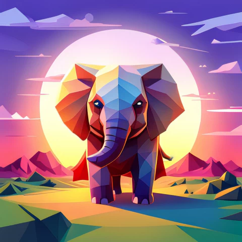 Adorable baby elephant, Colorful cloak, Vibrant colors,Low poly art, Whimsical design, Joyful illustration,Elephant head