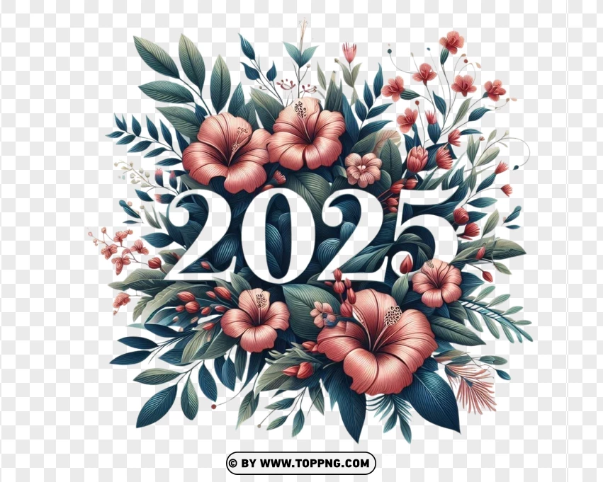 2025,new year,Floral,flower,3d, Number, Background