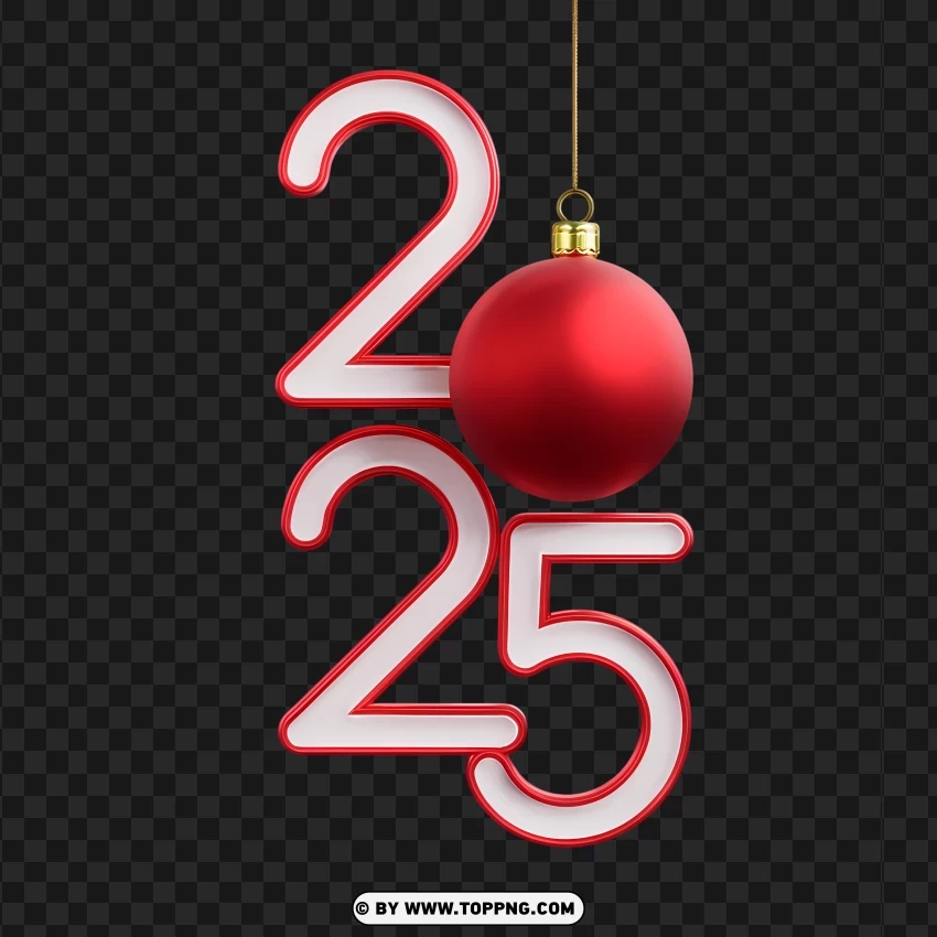 White And Red 2025 Christmas Balls PNG Transparent Background