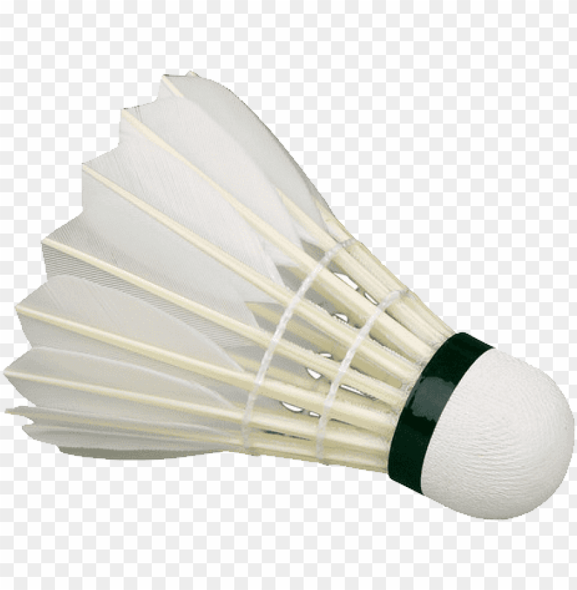 Close-up of a white badminton shuttlecock on a transparent background