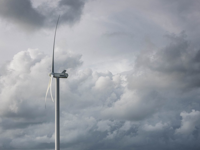 wind farm, turbine, clouds, meadow, nature