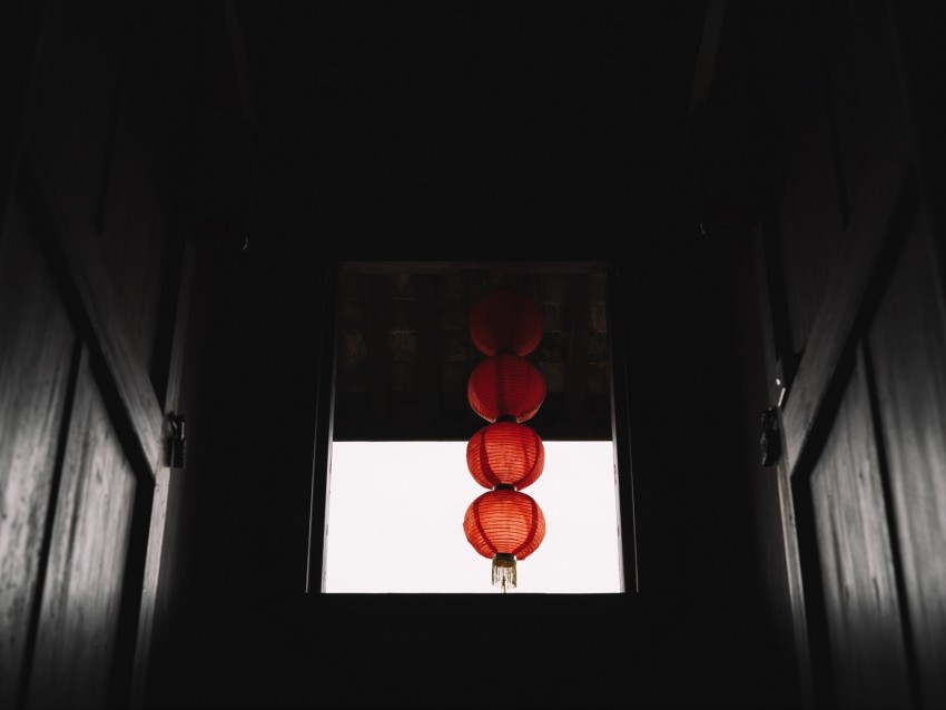 Window Chinese Lantern Red Dark Room Background