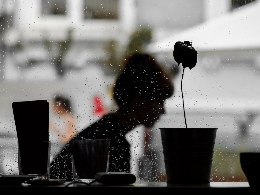 Window Silhouette Dark Wet Rain Background