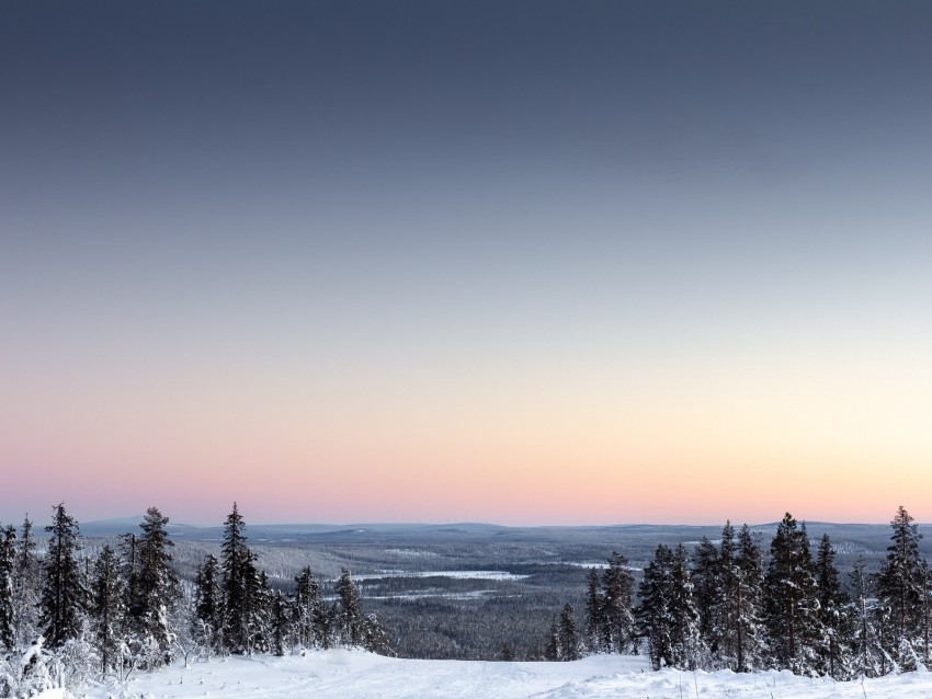 Winter Horizon Snow Sky Levi Finland Background