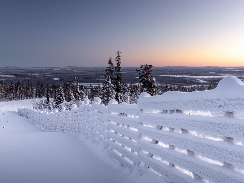 winter, snow, fence, snowy, frost, horizon