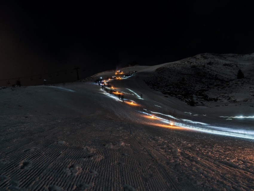 Winter Snow Long Exposure Silhouettes Night Traces Background