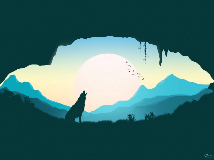 wolf, silhouette, art, cave