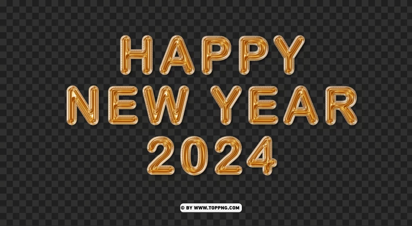 Yellow Gold Balloons Happy New Year 2024 Hd PNG Transparent Background